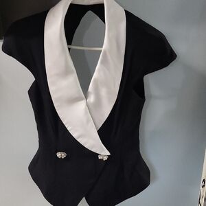 “Tuxedo Style Blazer Black White Lapel Dressy Formal Jacket”